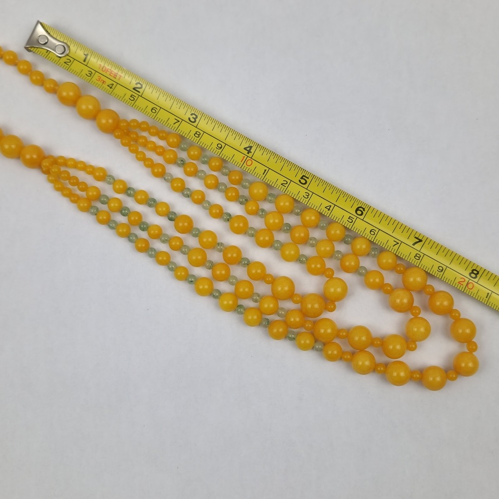 Vintage Graduated Yellow Stone Look 5 Strand Necklace Green Accent Beads - Picture 10 of 13